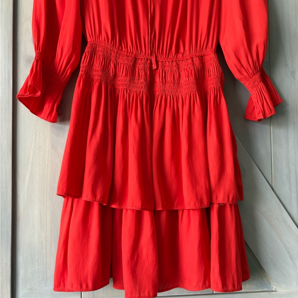 Joie Red Tiered Mini Dress with Smocked Waist - Picture 4 of 9